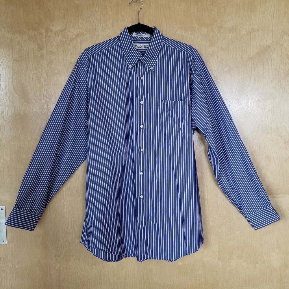 Marshall Fields Mens Dress Shirt Blue Stripe Size Large